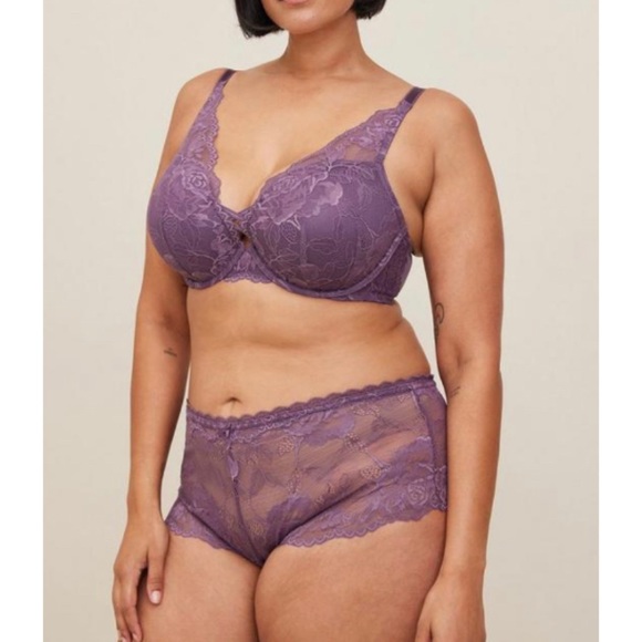 🆕 Floral Lace Cheeky Panty With Open Back Slit 1 1X 14 16 NWT Torrid New Purple - Picture 3 of 8